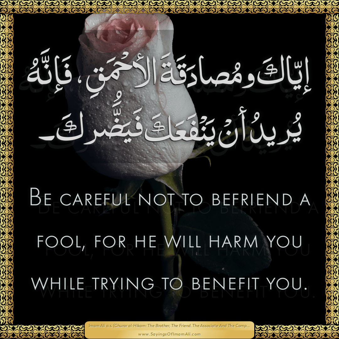 Be careful not to befriend a fool, for he will harm you while trying to...